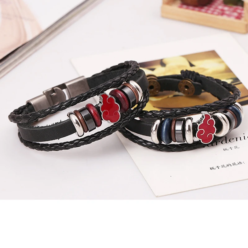 12 шт. аниме одна деталь Наруто кожаный плетеный браслет брелок ручной работы Шарм панк винтажные браслеты жемчужные браслеты для женщин и мужчин