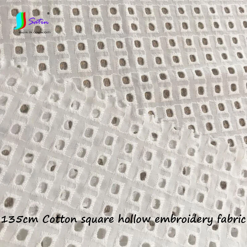 

135CM White 100% Cotton Square Hollow Embroidery Fabric Spring Summer Sewing DIY Accessorices Clothes Dress Skirt Fabrics S0039F