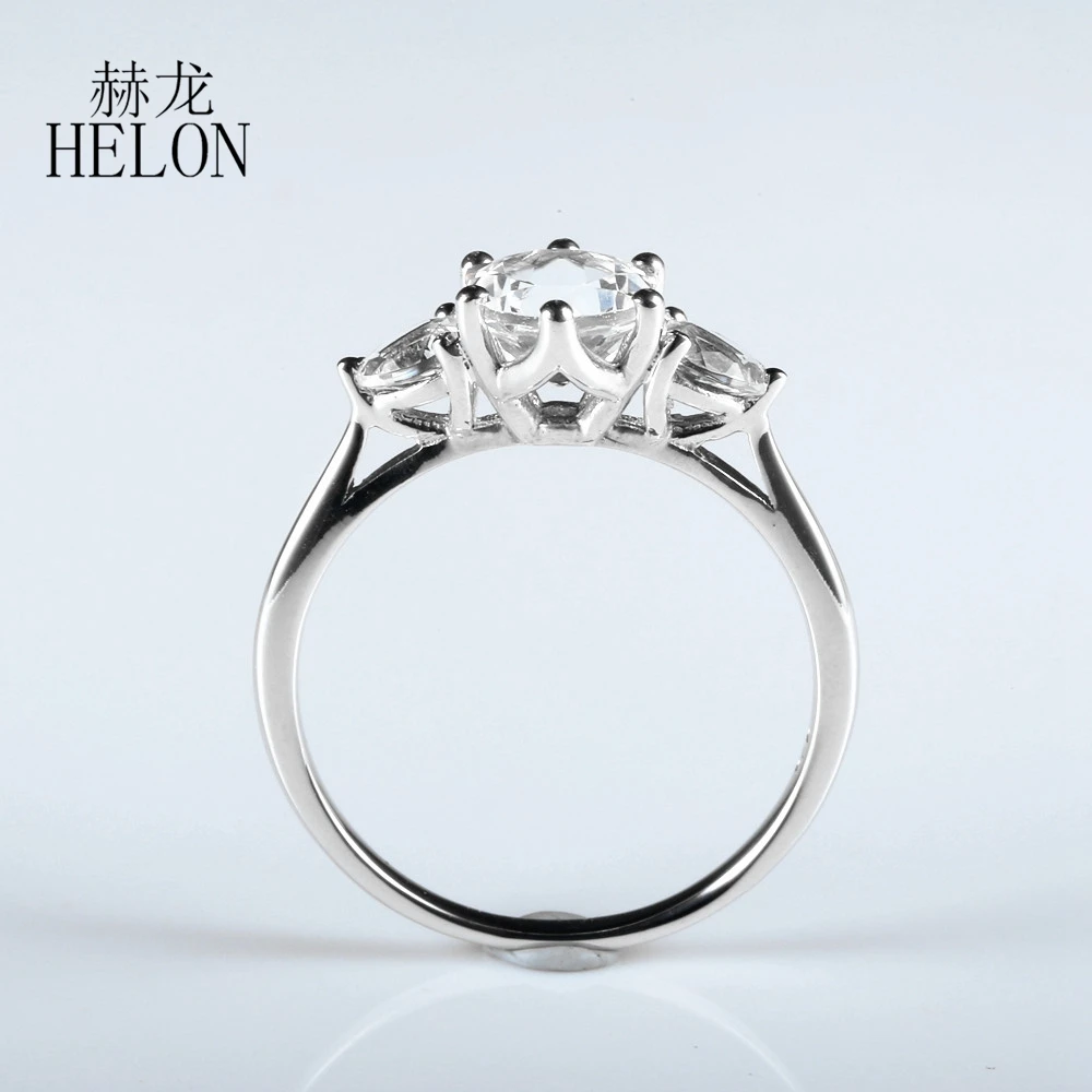 HELON серебро 925 пробы, сертифицированное круглое карат, натуральный белый топаз, обручальное кольцо, женское ювелирное изделие