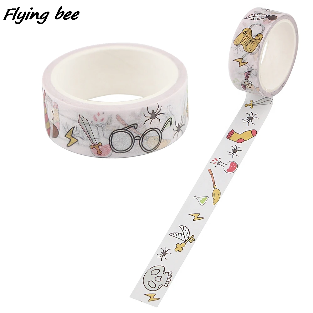 Flyingbee 15mm x 5m Cool Cartoon Washi Tape papel DIY decorativo cinta adhesiva papelería Tape suministros X0886