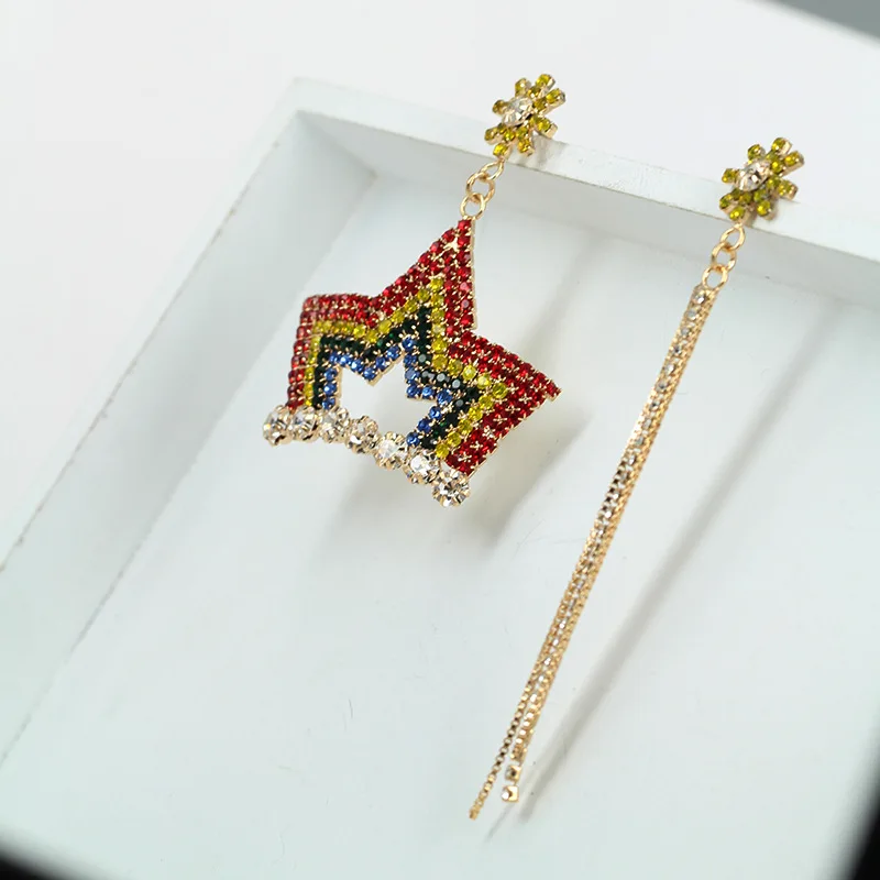 

Korean Earrings For Women Colorful Zircon Crystal Crown Drop Earrings Irregular Tassel Dangle Earring Pendientes Brincos