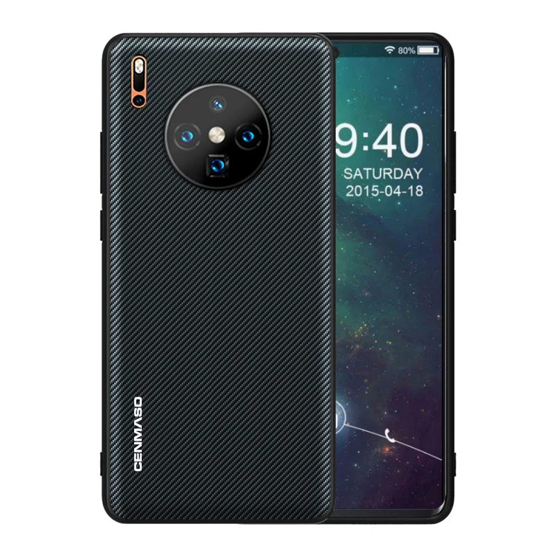 Чехол для huawei mate 30 Pro, задняя крышка для huawei mate 30 Lite, текстурированная кожа из углеродного волокна, ультратонкий противоударный полный чехол для телефона - Цвет: Черный