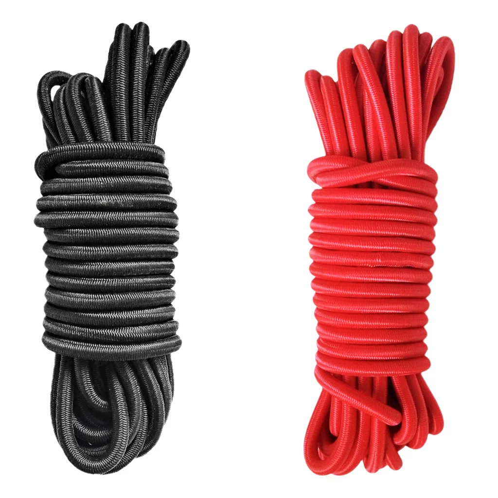 2 Pieces 4mm x 5m Black & Red Strong Elastic Bungee Rope Shock Cord Tie Down Marine Boat Kayak Camping Outdoor