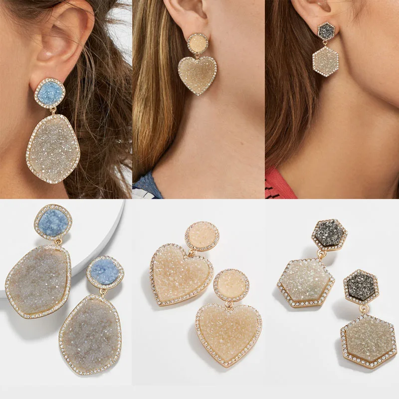 Женские серьги подвески из натурального камня BA Druzy асимметричные круглые в