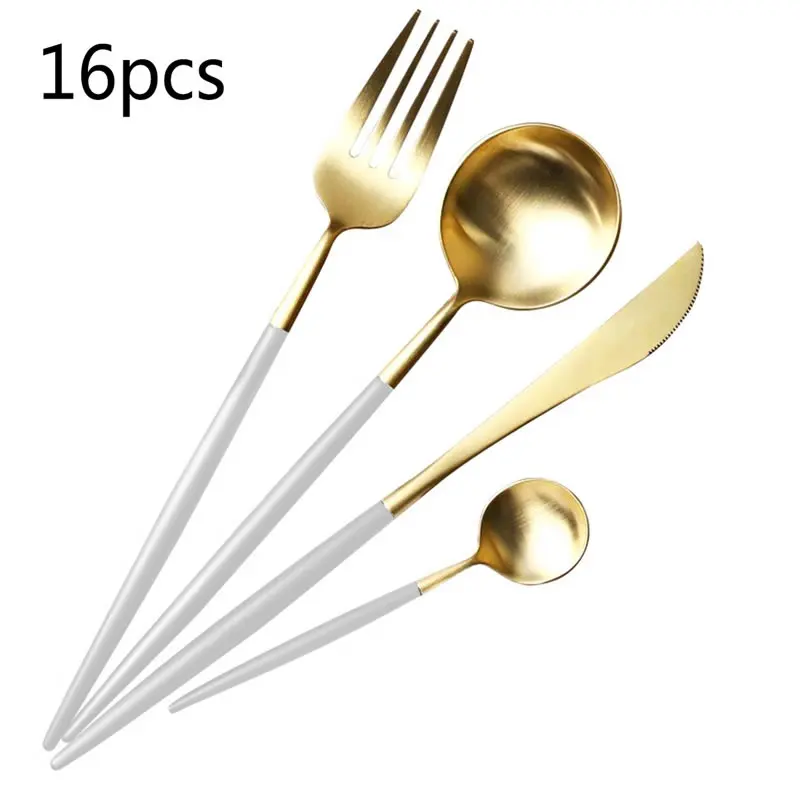 A06 16PCS KMYC 16 шт. набор посуды из нержавеющей стали, столовые приборы, розовое золото, нож для стейка, вилка, ложка, вечерние столовые приборы, набор посуды - Цвет: A06 16PCS