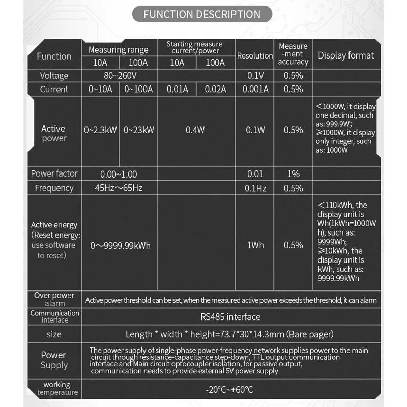 PZEM-004T 3,0 Версия ttl Modbus-RTU Мощность измеритель влажности Измеритель kwh Однофазное реле 100A Электрический Вольт Ампер частота измеритель мощности