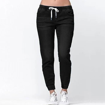 

2020 Autumn Women Skinny Jeans Pants Female Casual Pockets Pencil Denim Pants Drawstring Waist Trousers High Waist Streetwear