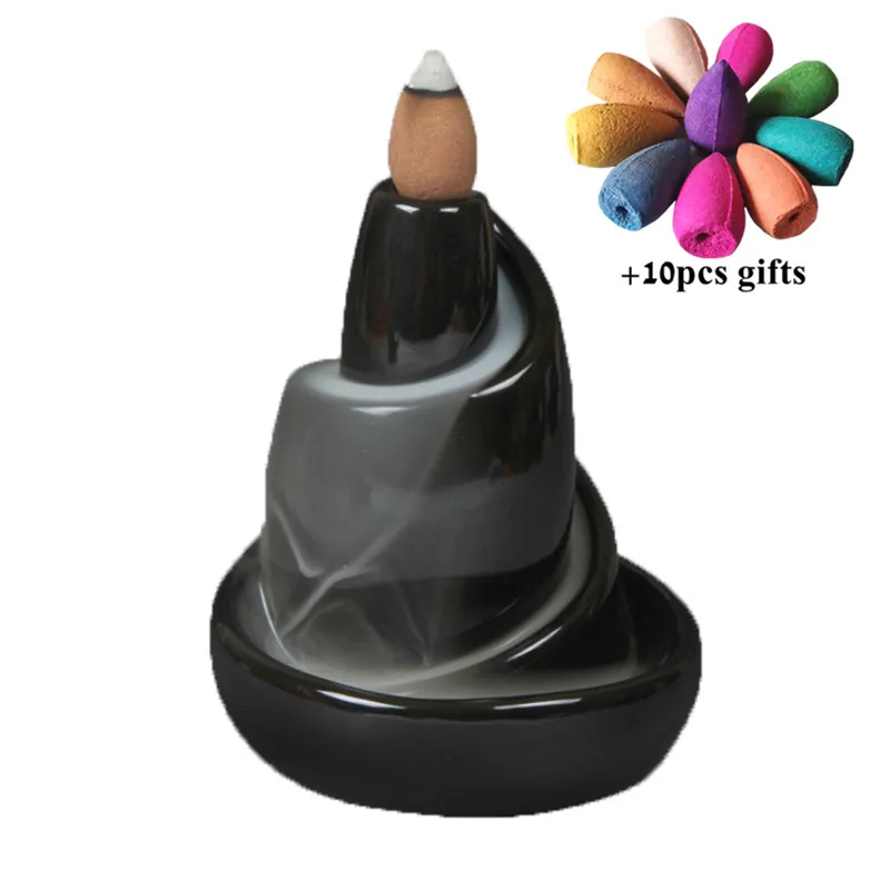 

Ceramic Stone Hovering Backflow Incense Burner Mountain River Handicraft Incense Holder Waterfall Censer Home Decor +10pcs Cones