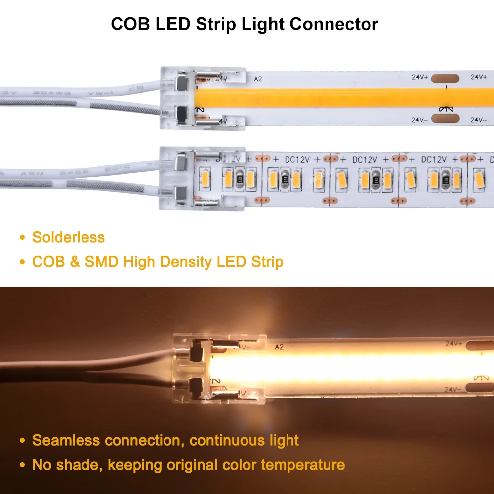 Connecteur de bande LED COB étanche IP67, largeur 8mm 10mm, PCB 2 broches, connecteurs  d'angle en L rapides sans soudure, ruban LED, joint facile - AliExpress
