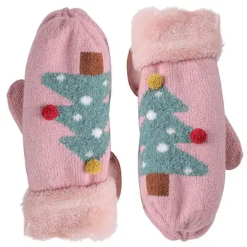 

1 Pair Warm Plush Gloves Thickened Christmas Gloves Neck Hung Cycling Gloves For Kids Gift