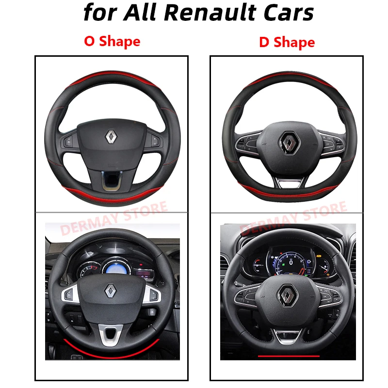 for Renault Clio 2 3 4 5 Car Steering Wheel Cover Microfiber Leather +  Carbon Fiber Auto Accessories