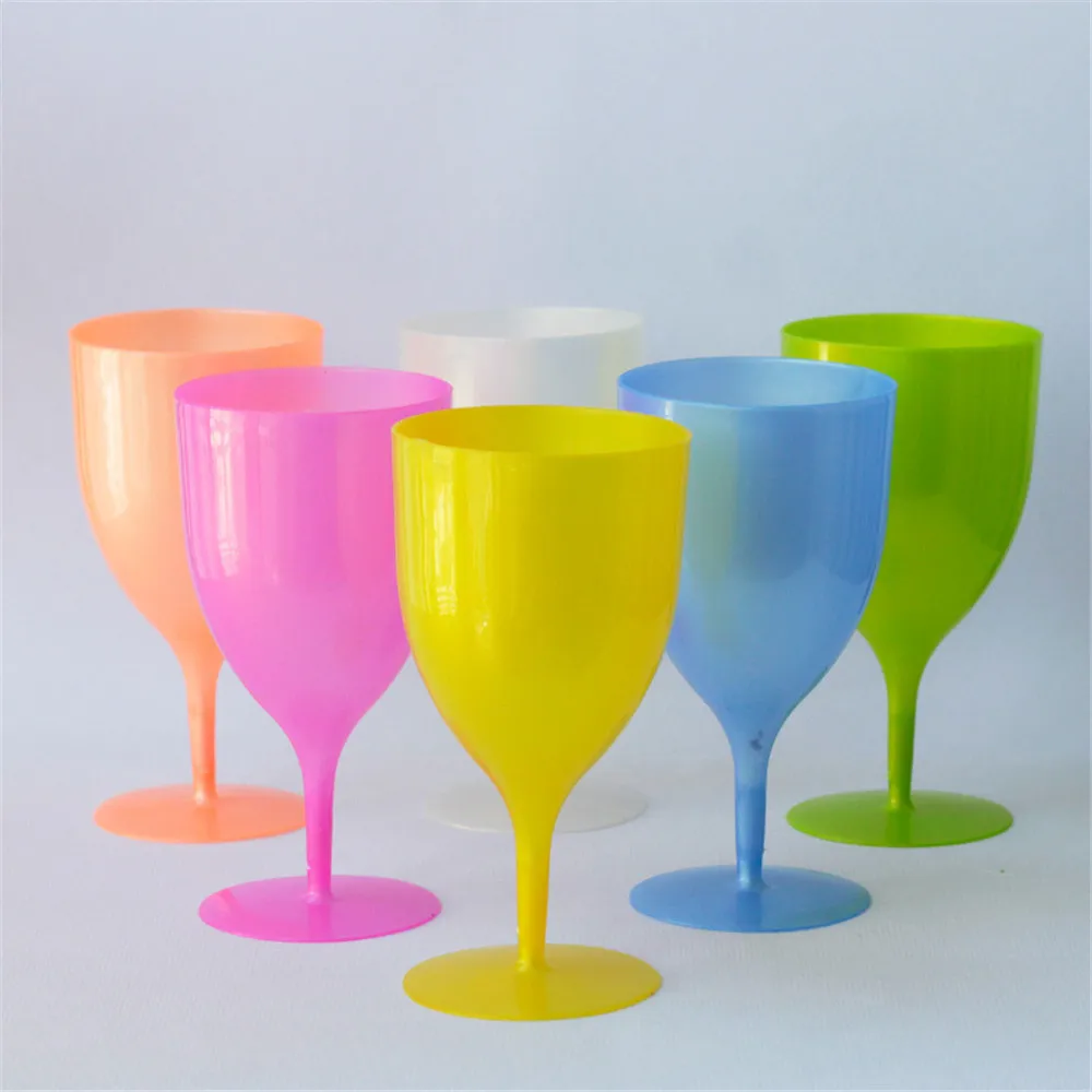 Color Unpatterned Plastic Goblet Wine Glass Champagne Glass Party Picnic 350ML Multi-purpose Glass 6PCS