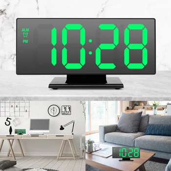

LED Mirror Alarm Clock Digital Snooze Table Clock Wake Up Light Electronic Large Time Temperature Display Home Decoration Clock