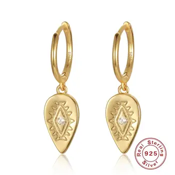 

Tiny Hoop Dangle Earrings for Women, with Diamond water drop totem Earring Sterling Silver Huggie Drop Earrings for Teen Girls