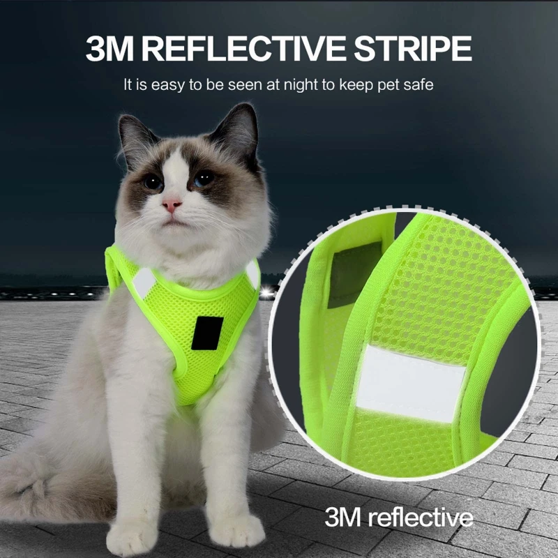 

Adjustable Soft Mesh Cat Vest Harness Leash Set Breathable Walking Escape Proof Ultra Light Kitten Harness with Reflective Strap
