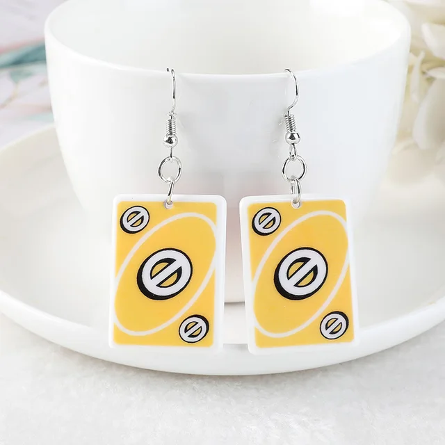 1Pair Drop Earrings  Magic Poker Game Card Crafts Dangle Acrylic Jewelry for Children and Woman YS-U-EH03 yellow