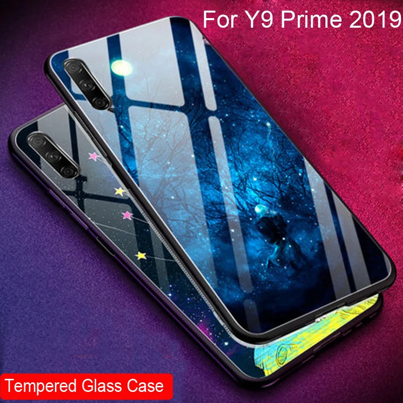 

Tempered Glass Case For Huawei Y9 Prime 2019 Silicone soft Back Cover For Huawei Y 9 Prime 2019 Starry Pattern Phone Cases