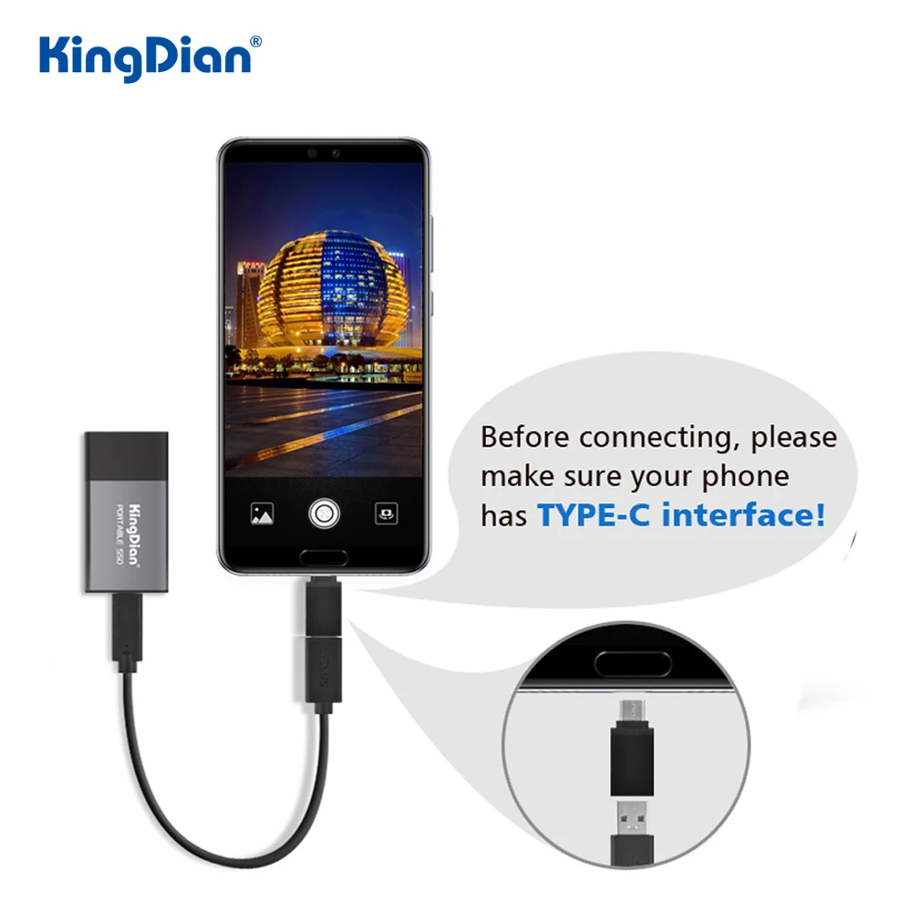 KingDian внешний твердотельный накопитель 120 ГБ 250 500 1 ТБ 2 жесткий диск USB 3 0 Тип C для