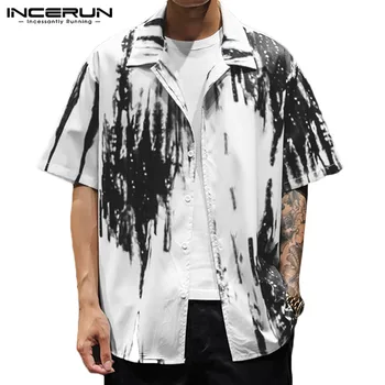

INCERUN Fashion Men Hawaiian Shirt Short Sleeve Tie Dye Summer Streetwear Camisa Loose Lapel Vacation Casual Brand Shirts 2020