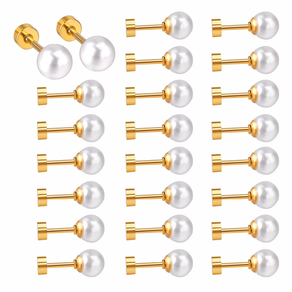 12 пар/лот Нержавеющая сталь серьги с белым жемчугом Для женщин модные свадебные серьги закручивающаяся задняя часть серьги 6 мм