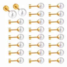 12 пар/лот Нержавеющая сталь серьги с белым жемчугом Для женщин модные свадебные серьги закручивающаяся задняя часть серьги 6 мм