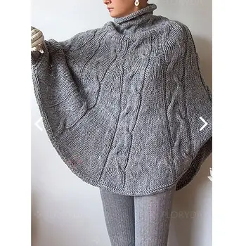 

Lugentolo Women's Sweater Autumn and Winter New Loose High Collar Knit Jacket Bat Sleeve Elegant Cloak Fashion Sweater