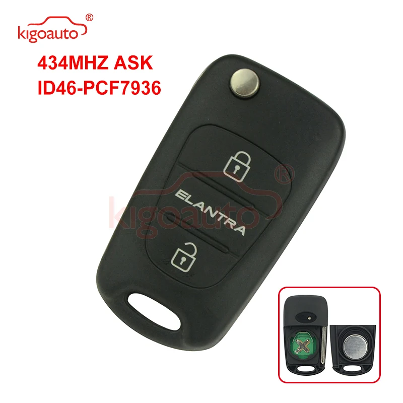 

Kigoauto Flip remote key 3 button 434Mhz TOY48 46 chip for Hyundai Elantra