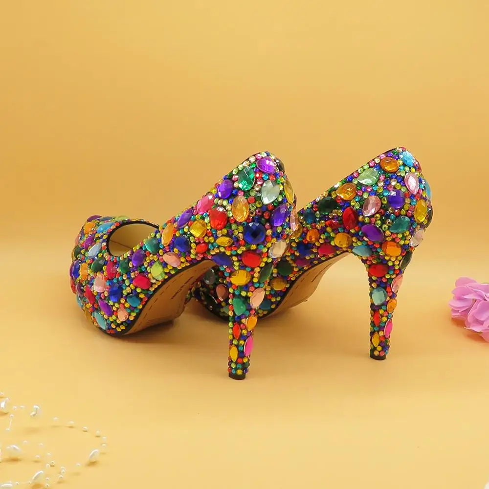11cm Pumps Женские свадебные туфли с сумочкой в комплекте; Разноцветные туфли на платформе и высоком каблуке со стразами; женские вечерние модельные туфли; женские туфли-лодочки - Цвет: 11cm Pumps