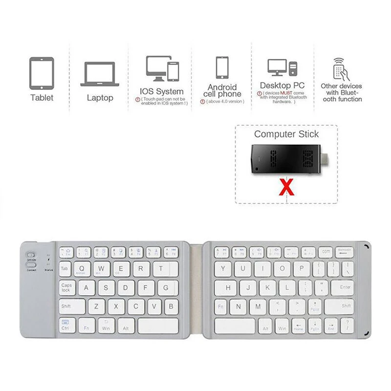 Ультра тонкая Мини Складная Bluetooth клавиатура, BT складная клавиатура для IOS/Android/Windows