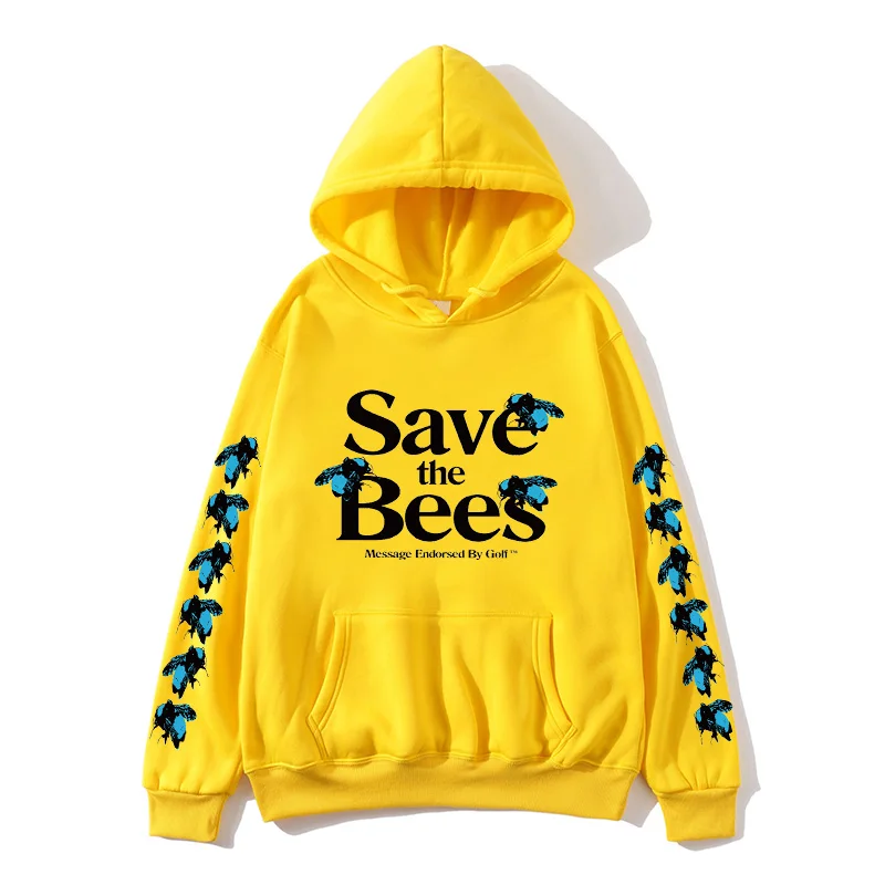 

Europe and America Hot Sale SAve Bees Men's and Women's Hooded Pullover Street Trend Plus Velvet Hooded Long Sleeve Shirt