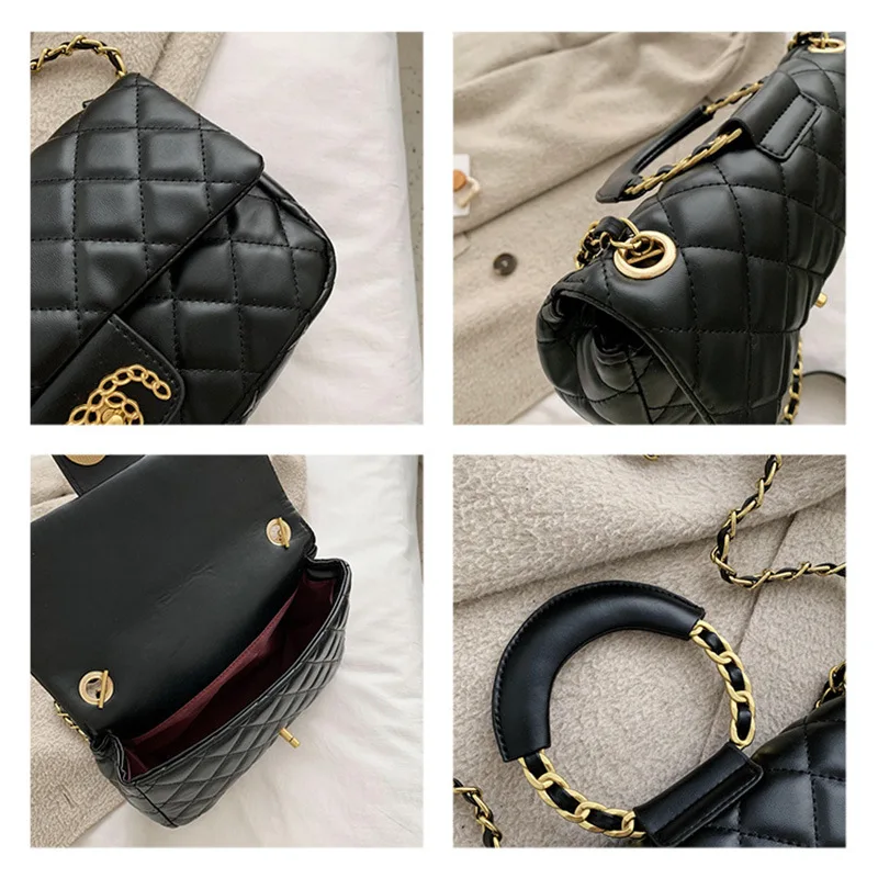 

2019 Winter New Style WOMEN'S Bag Rhombus Chain Square Sling Bag Hand Lock Large Small Graceful