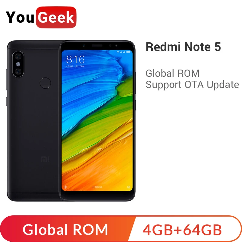 Смартфон Xiaomi Redmi Note 5 с глобальной прошивкой 4 ГБ 64 Восьмиядерный процессор Snapdragon