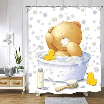 

Modern 3D MiLovely Cartoon Pattern Polyester Waterproof Shower Curtains With Rectangle Non-slip Bath Curtain Douchegordijn