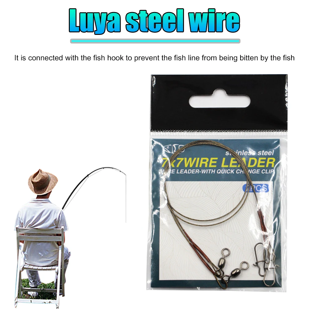 Steel Fishing Line Wire Leader with Rolling Swivels Pike Leash 2pcs