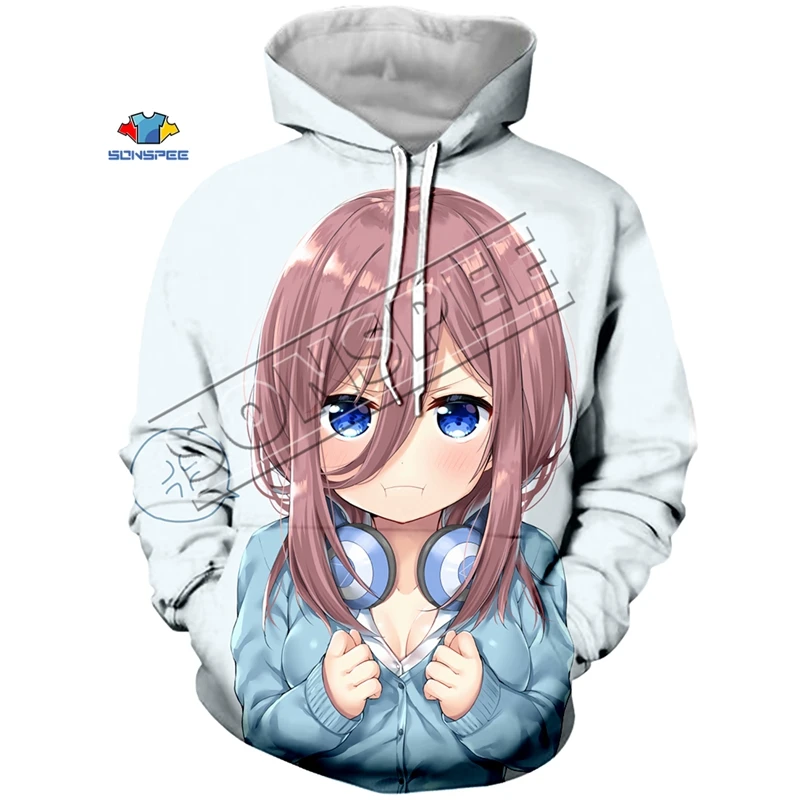 Модная Толстовка большого размера с капюшоном аниме The Quintuplets Cute Nakano Miku с 3d принтом для женщин и мужчин Harajuku Толстовка с капюшоном пуловеры