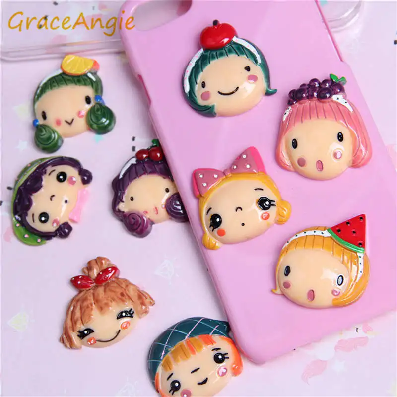 

GraceAngie 8pcs Lovely Resin Cartoon Girl Head Flatback Cabochon Random Slime Components For Accessory DIY Findings