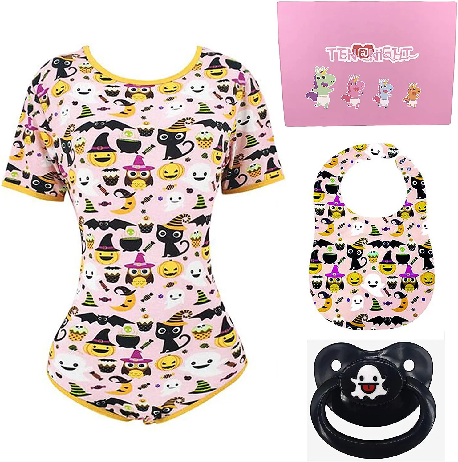 Десять@ NIGHT Хэллоуин взрослых Размер Ребенка Onesie ABDL с застежкой в промежности комбинезон пижамы с 2 взрослых соска наборы