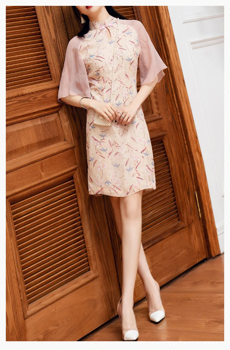 Manufacturers Direct Selling New GIRL'S Cheongsam Summer New Style Chiffon Young Printed Modified Version of Short 19303
