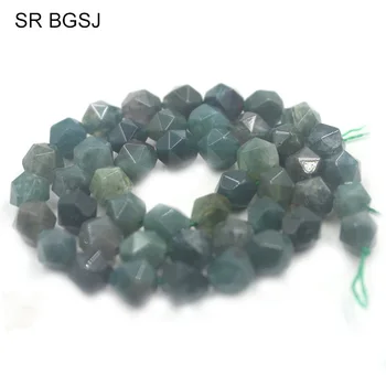 

Free Shipping 8mm Faceted Round Polygonal Faceted Green Moss Agat Onyx Gems Natural Stone Findings Nice Beads Strand 15"