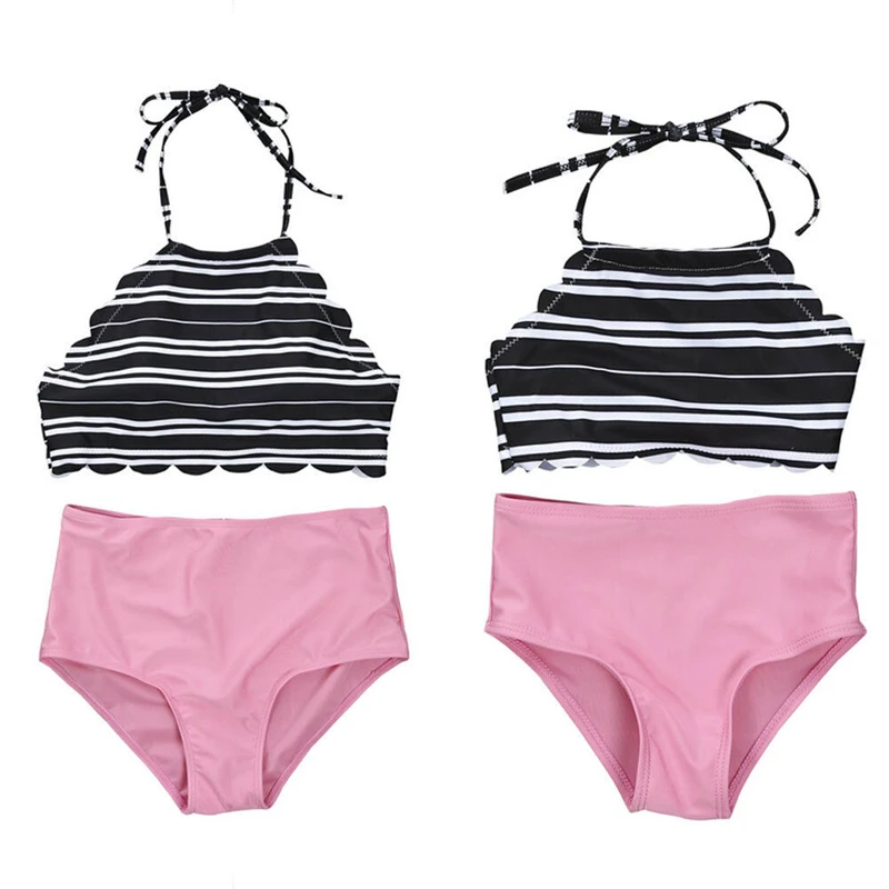 

Family Matching Swimsuit Fashion Striped Mother Kids Swimwear Summer Beachwear Women Swimming Suit Monokini Swimwear Swim Suit