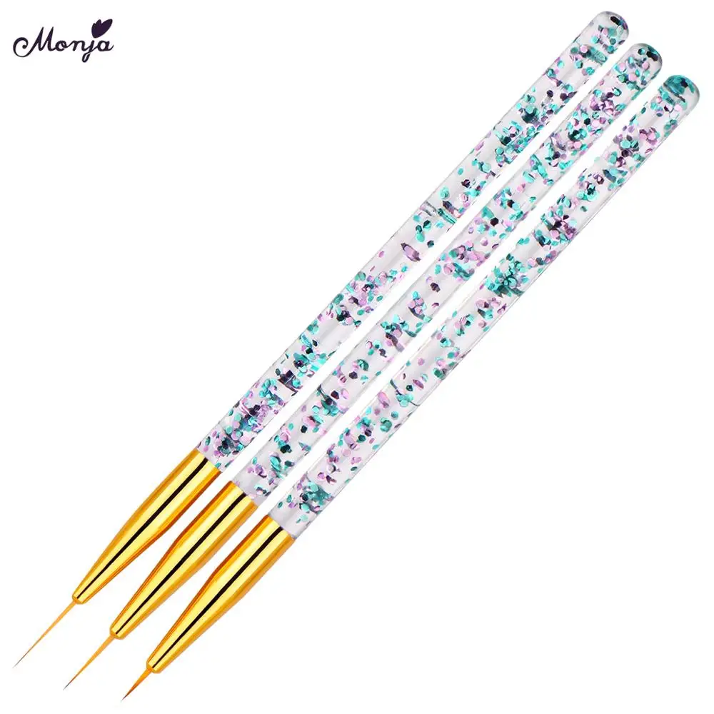 Monja 3Pcs Multi Style Nail Brush Acrylic Art Stripe Manicure Set Rhinestones French Flower 3D Mesh DIY Tools|Кисти для ногтей| |
