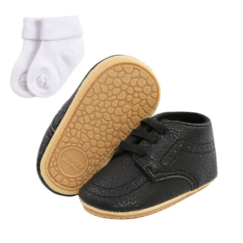 2Pcs Toddler Newborn Baby Boys Girls Causul Shoes Lace-up Soft Sole  Non-slip First Walkers +Socks 0-18M 5