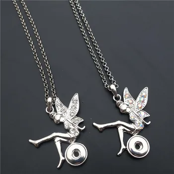 

Fairy Girl Necklace With 12mm Snap Buttons Rhinestone Pendant Women Girls Fashion Jewelry 12 Pcs / Lot Mix Colors Wholesale