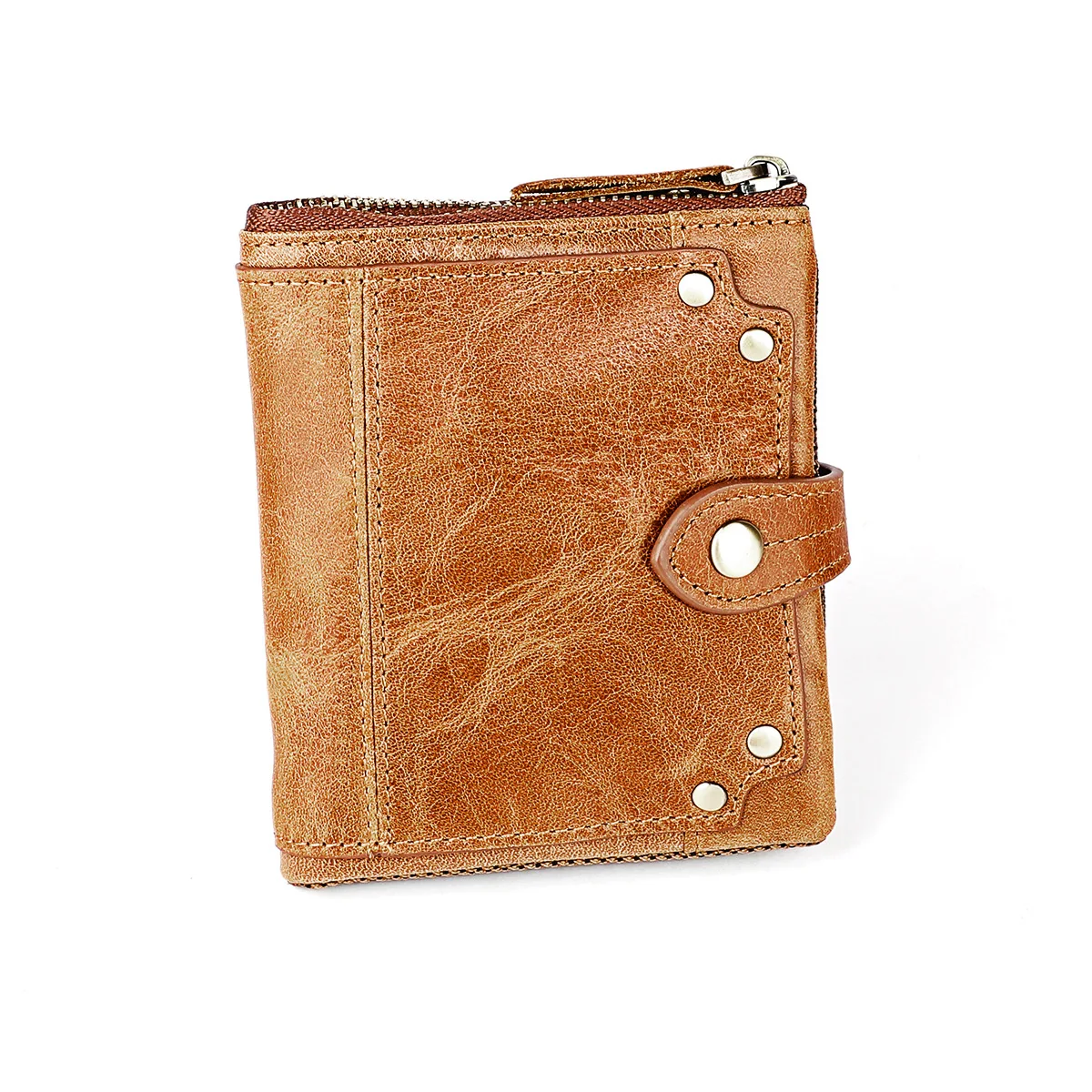 YICHENG RFID luxury Vintage brush Short Genuine Leather wallet men's zipper retro short wallet crazy horse Solid purse