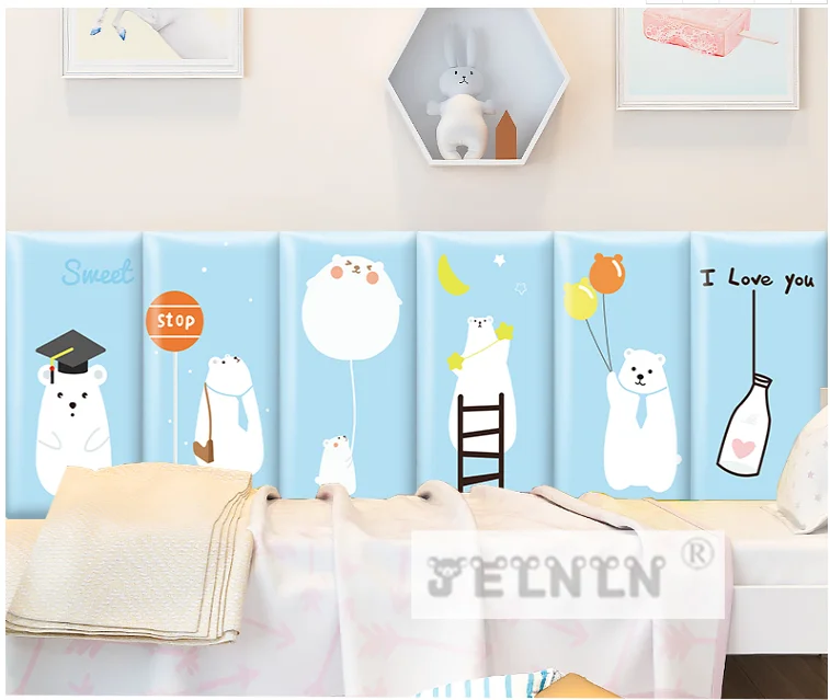 Pink bear children soft bag kindergarten anti-collision 3d wall stickers tatami surrounding baby background foam wall stickers