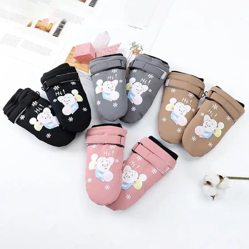 Children Ski Gloves Winter Thicken Warm Boys Girls Kids Windproof Cartoon Glove P31B