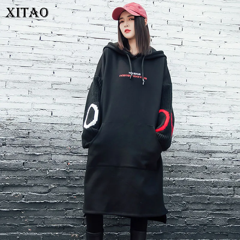 XITAO, черные толстовки с буквенным принтом, модные новые женские пуловеры, весна, длинный рукав, плиссированные, маленькие, свежие, повседневные толстовки, DMY2597