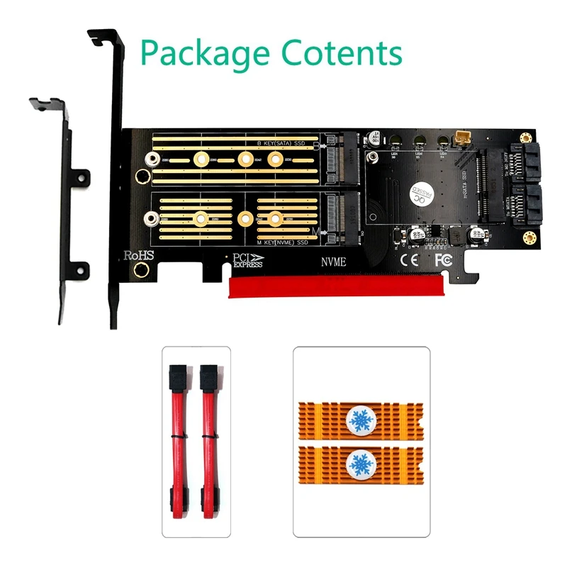 3 в 1 PCI-E 4X на SATA SSD M.2 NGFF NVME и SATA3 адаптер конвертер карта с радиатором