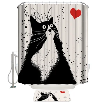 

Cat Shower Curtain Set and Anti-slip Floor Mat Outdoor Rugs