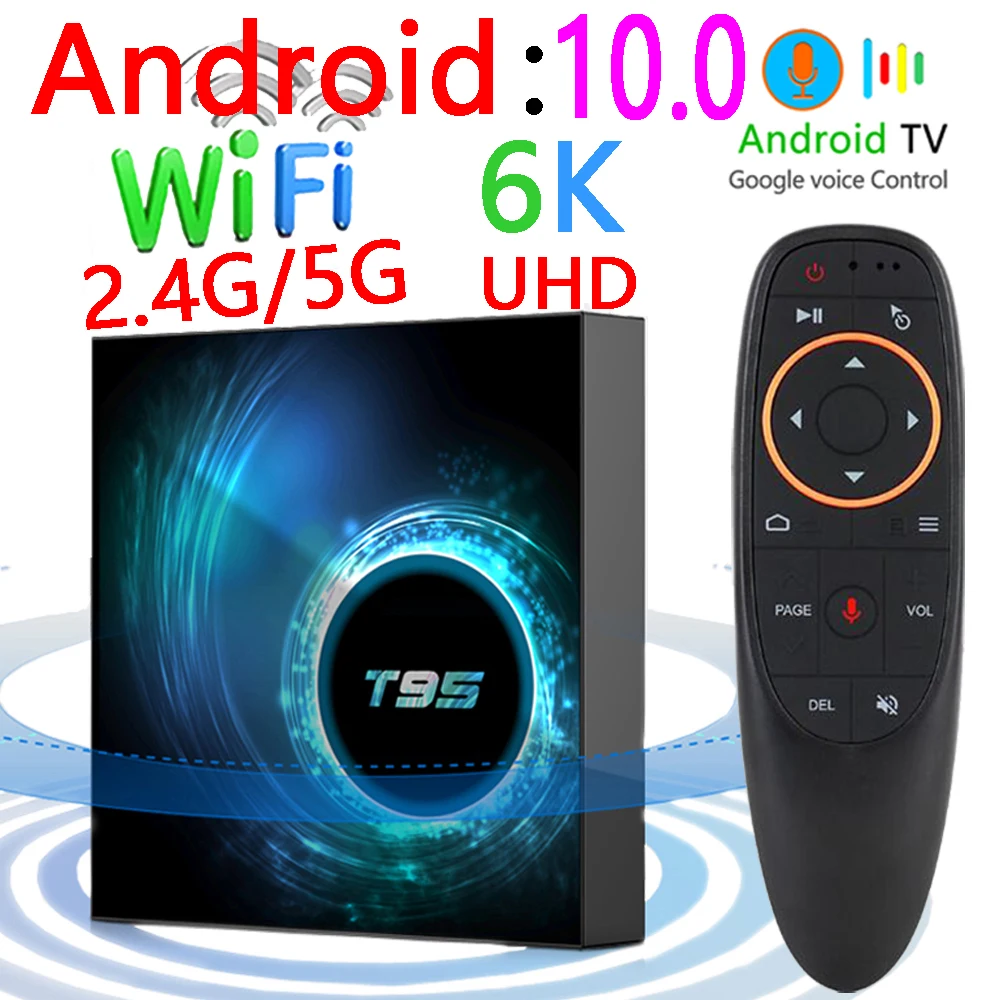 Приставка Смарт-ТВ T95 Android 10 6k 2 4g и 5g Wi-Fi поддержка BT 128g 16g 32 ГБ 64 4k четырехъядерная